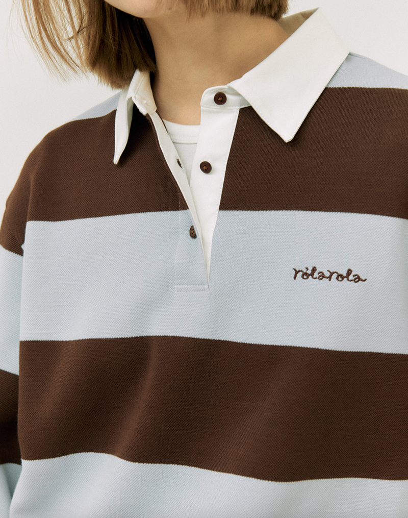 Stripe Collar T-shirt Brown Mint