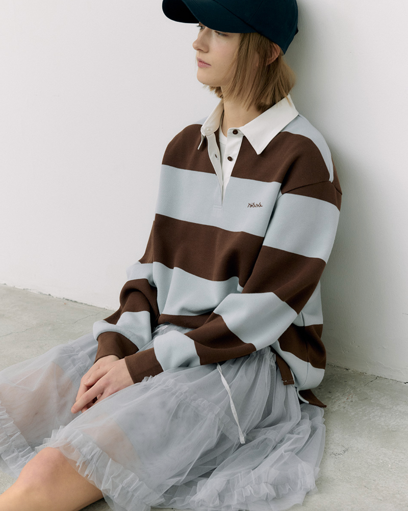 Stripe Collar T-shirt Brown Mint