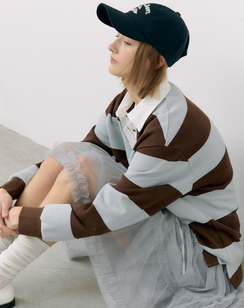 Stripe Collar T-shirt Brown Mint