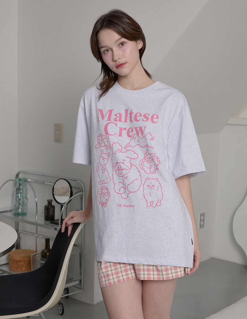 Maltese Crew Line Graphic Half Sleeve T-shirt Melange White