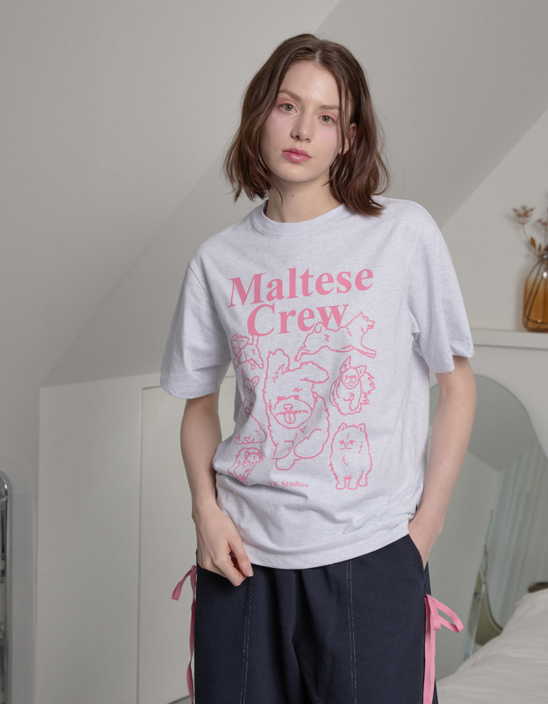 Maltese Crew Line Graphic Half Sleeve T-shirt Melange White