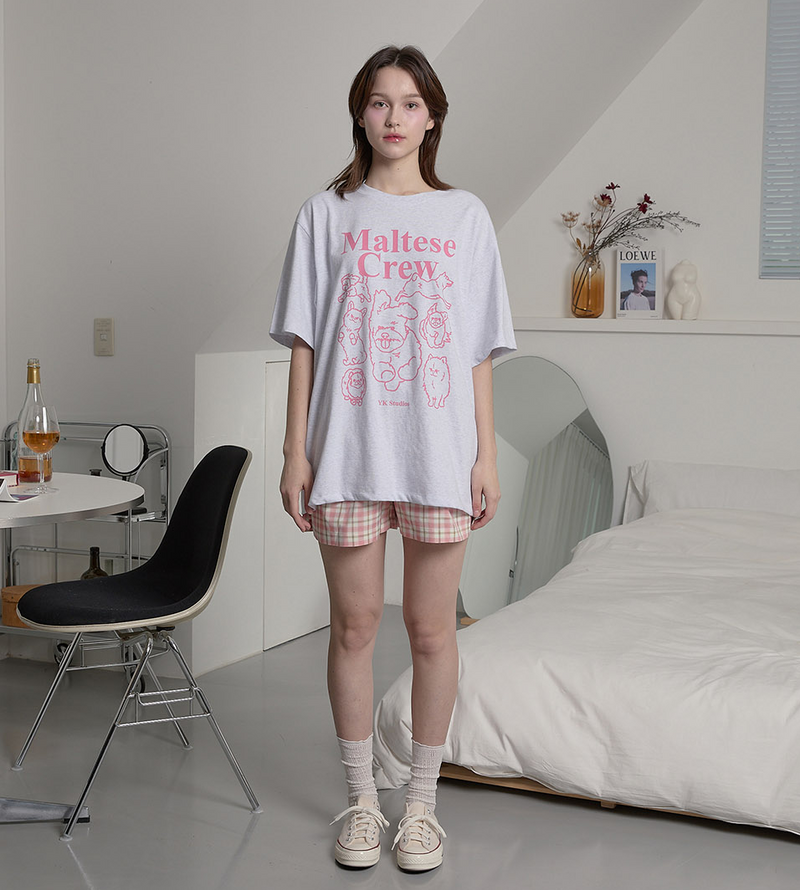 Maltese Crew Line Graphic Half Sleeve T-shirt Melange White