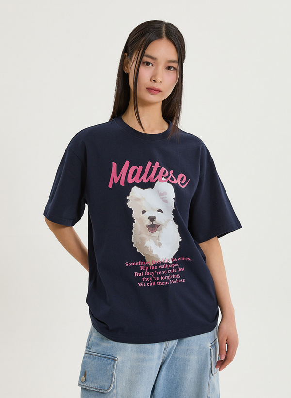 GOOREUM Illustration Half Sleeve T-shirt Navy