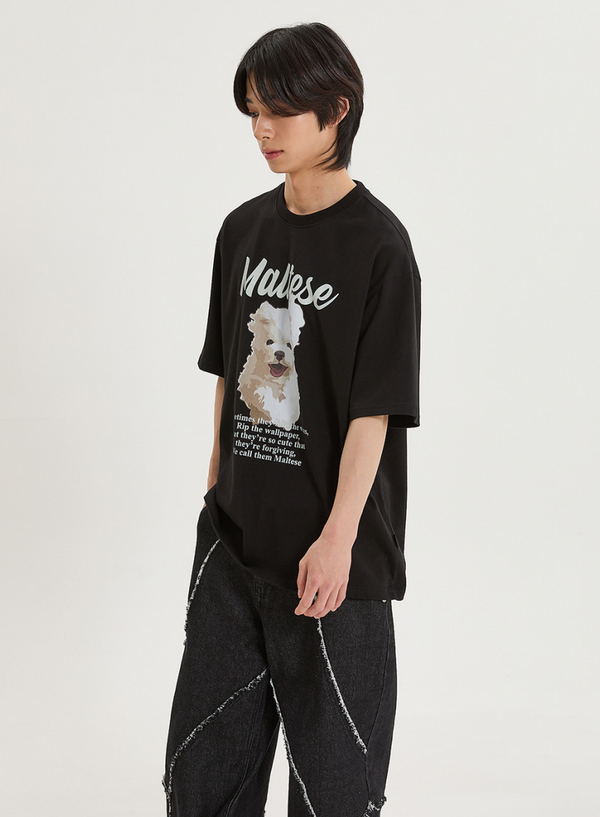 GOOREUM Illustration Half Sleeve T-shirt Black
