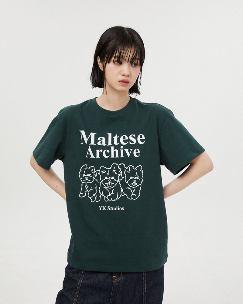 ★WAIKEI★ Maltese Archive Short Sleeve T-Shirt Green YK22HS Maltese Archive Line Graphic Half Sleeve T-shirt Green | Wai