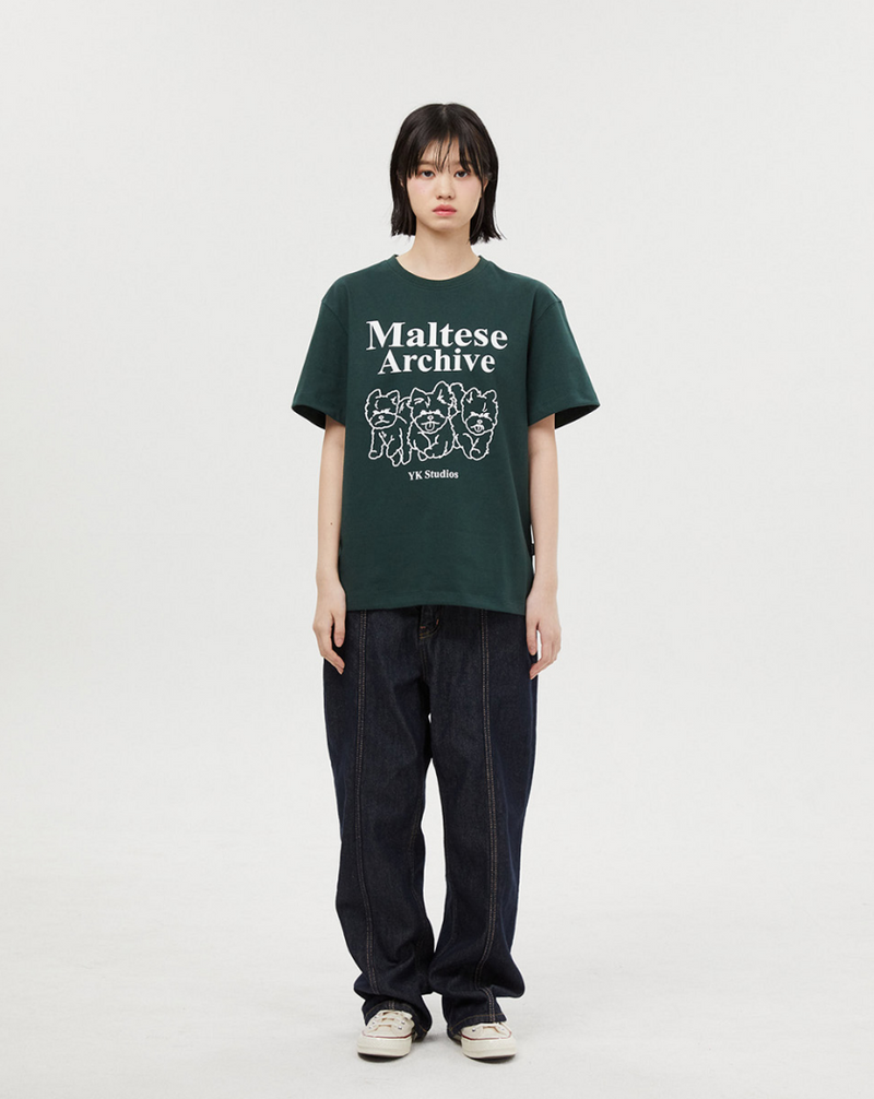 Maltese Archive Line Graphic Half Sleeve T-shirt Green | Wai