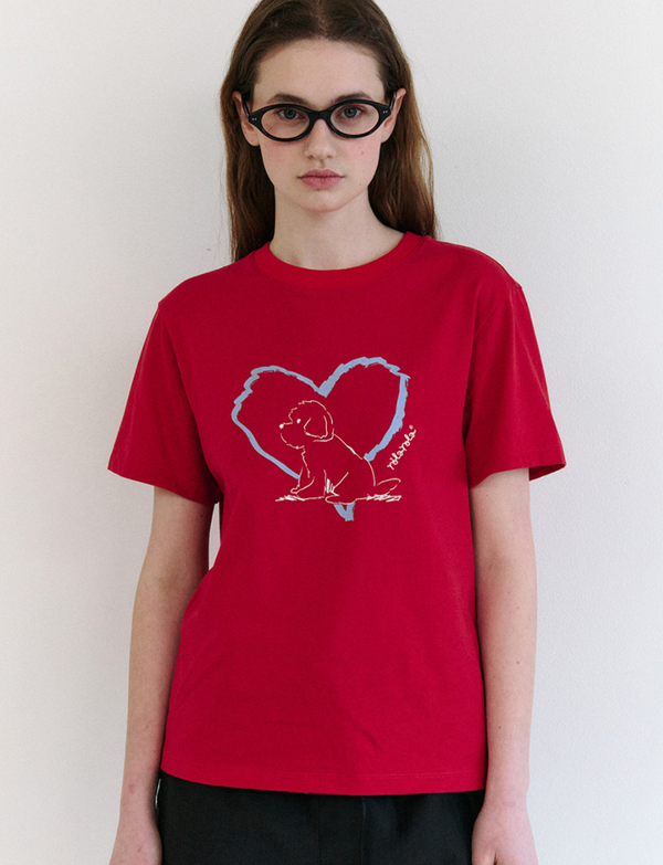 Heart Friends Puppy T-shirt Red