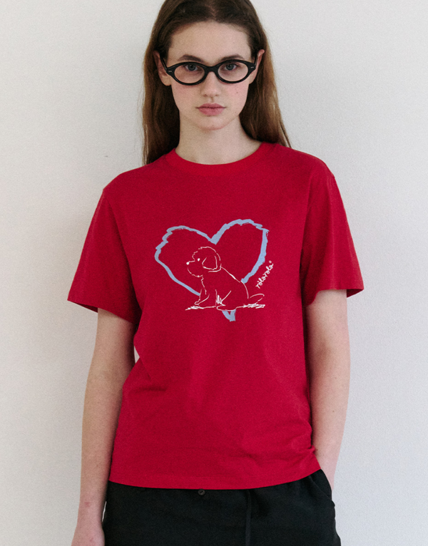 Heart Friends Puppy T-shirt Red
