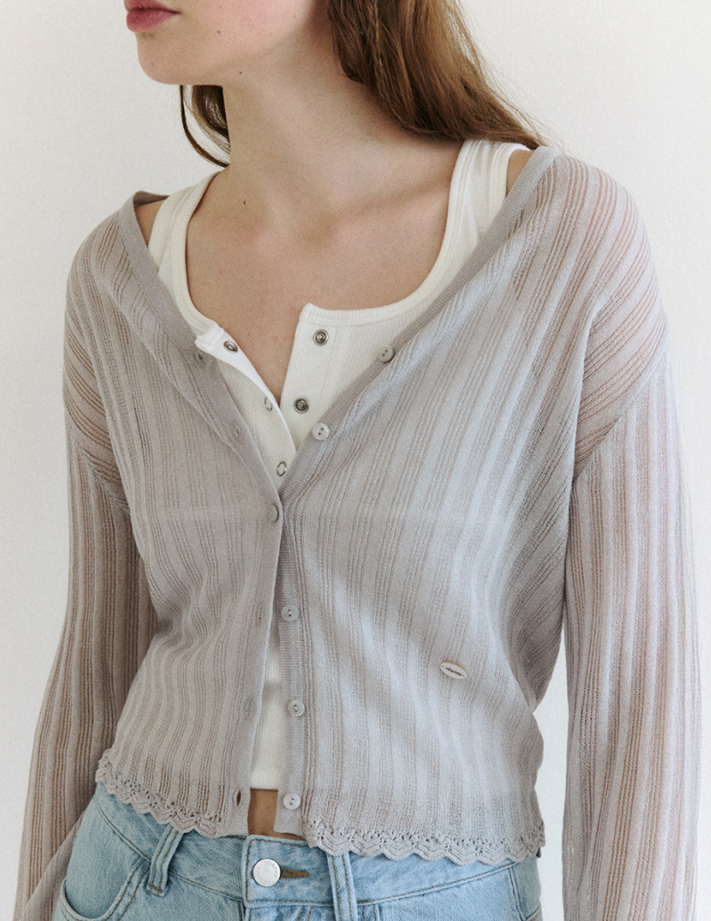 Lace Detail Cardigan Light Grey