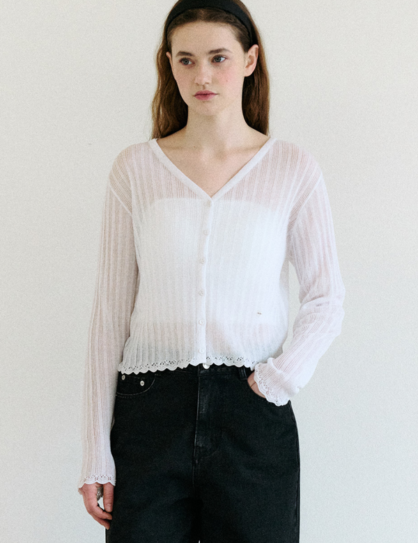 Lace Detail Cardigan White