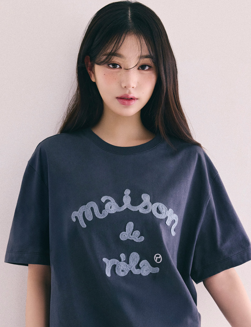 Maison De Rola Embroidery Loose Fit T-shirt Charcoal Grey