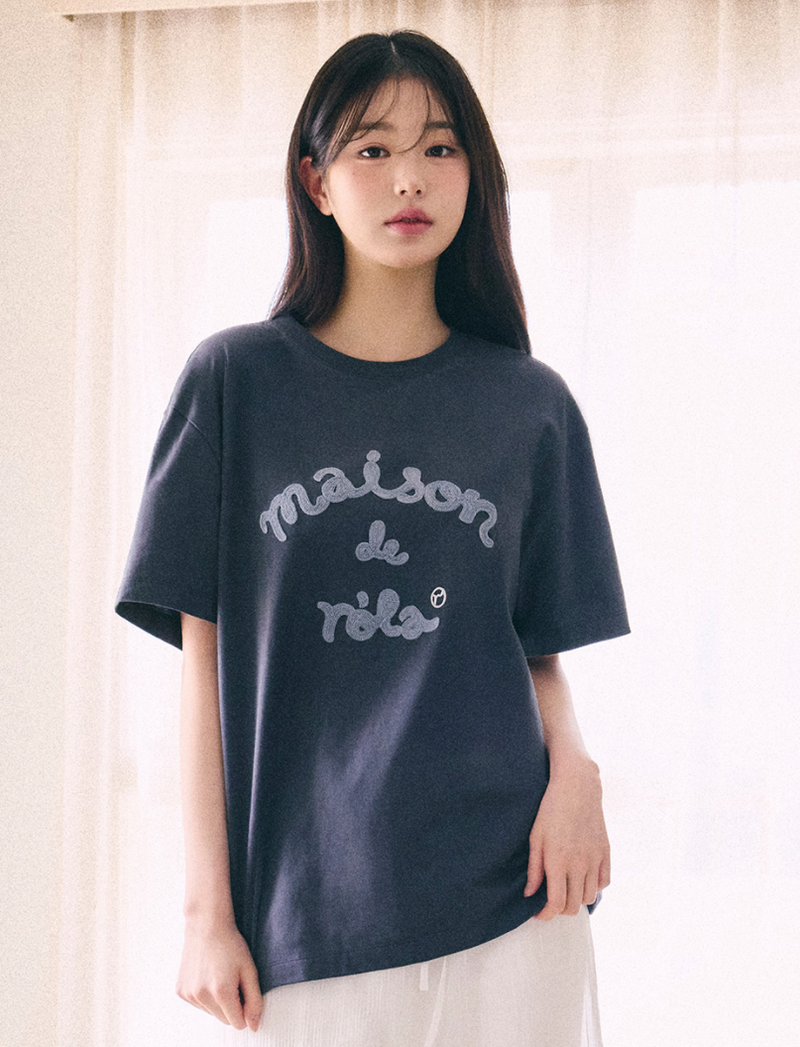 Maison De Rola Embroidery Loose Fit T-shirt Charcoal Grey
