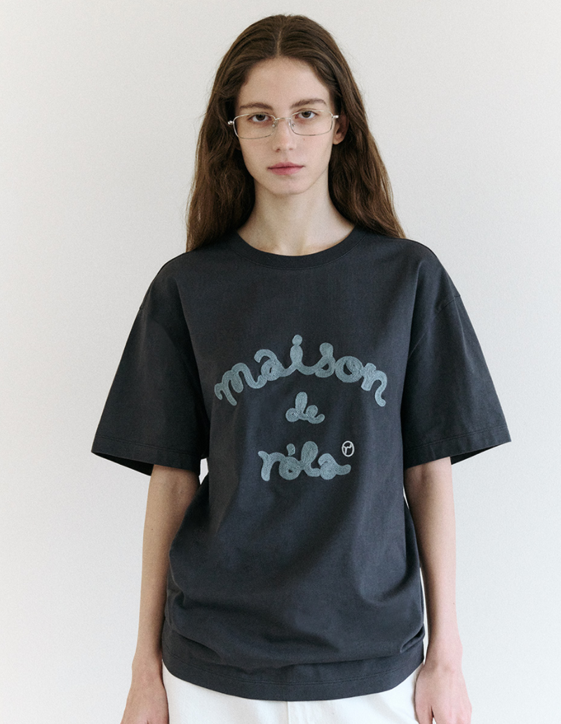 Maison De Rola Embroidery Loose Fit T-shirt Charcoal Grey