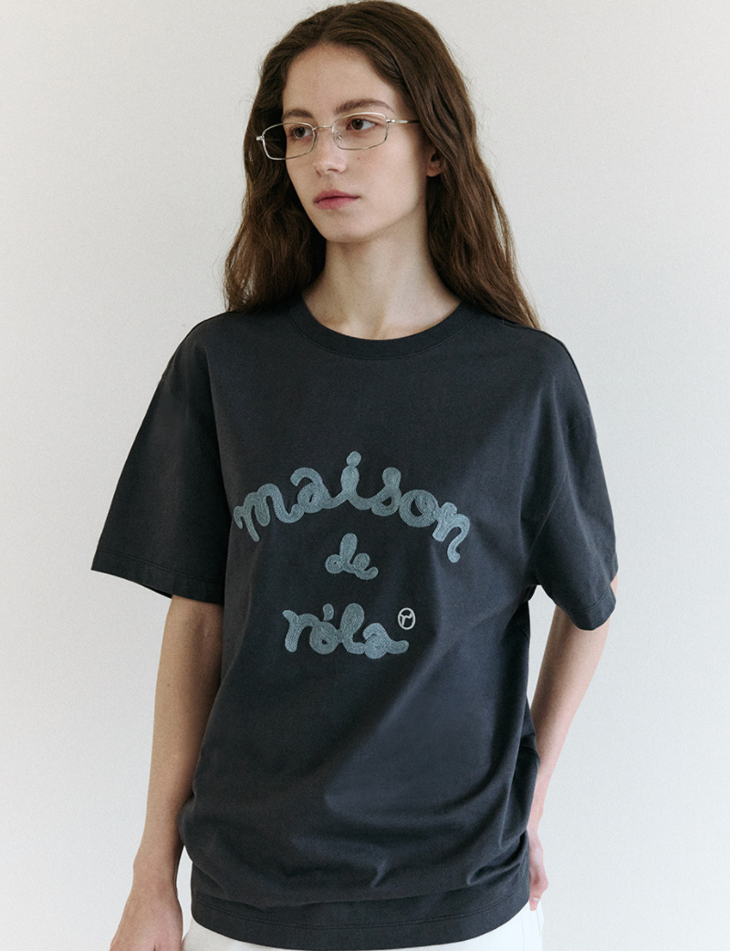 Maison De Rola Embroidery Loose Fit T-shirt Charcoal Grey