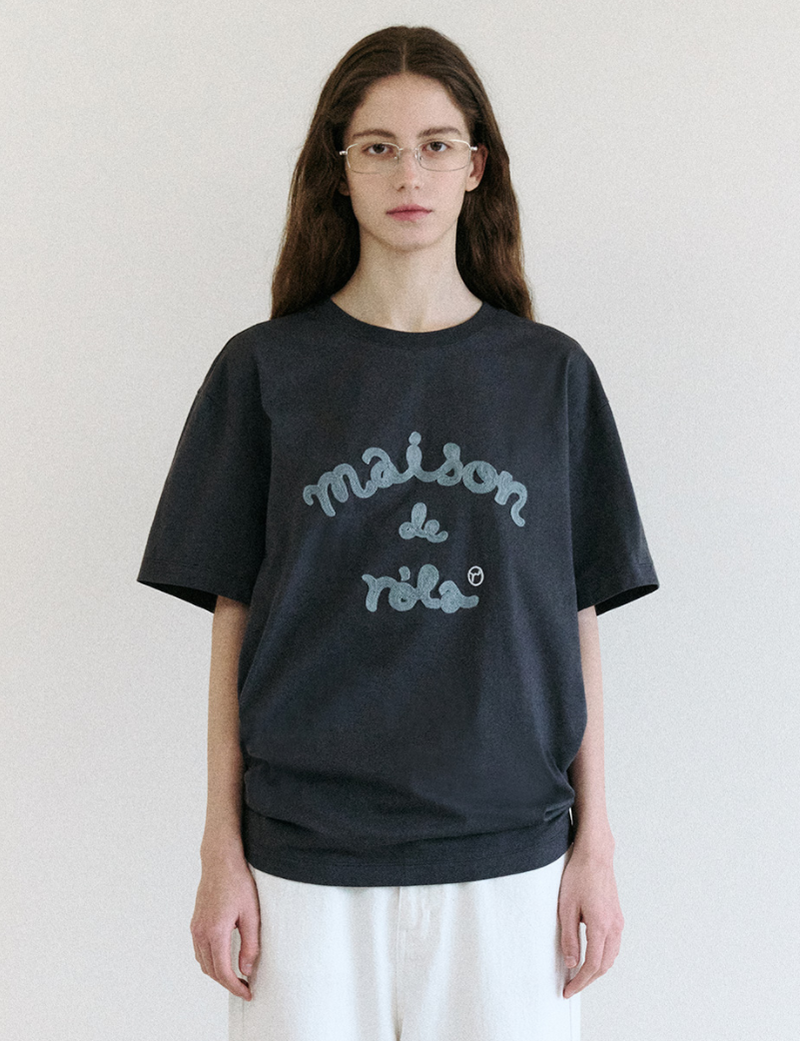 Maison De Rola Embroidery Loose Fit T-shirt Charcoal Grey