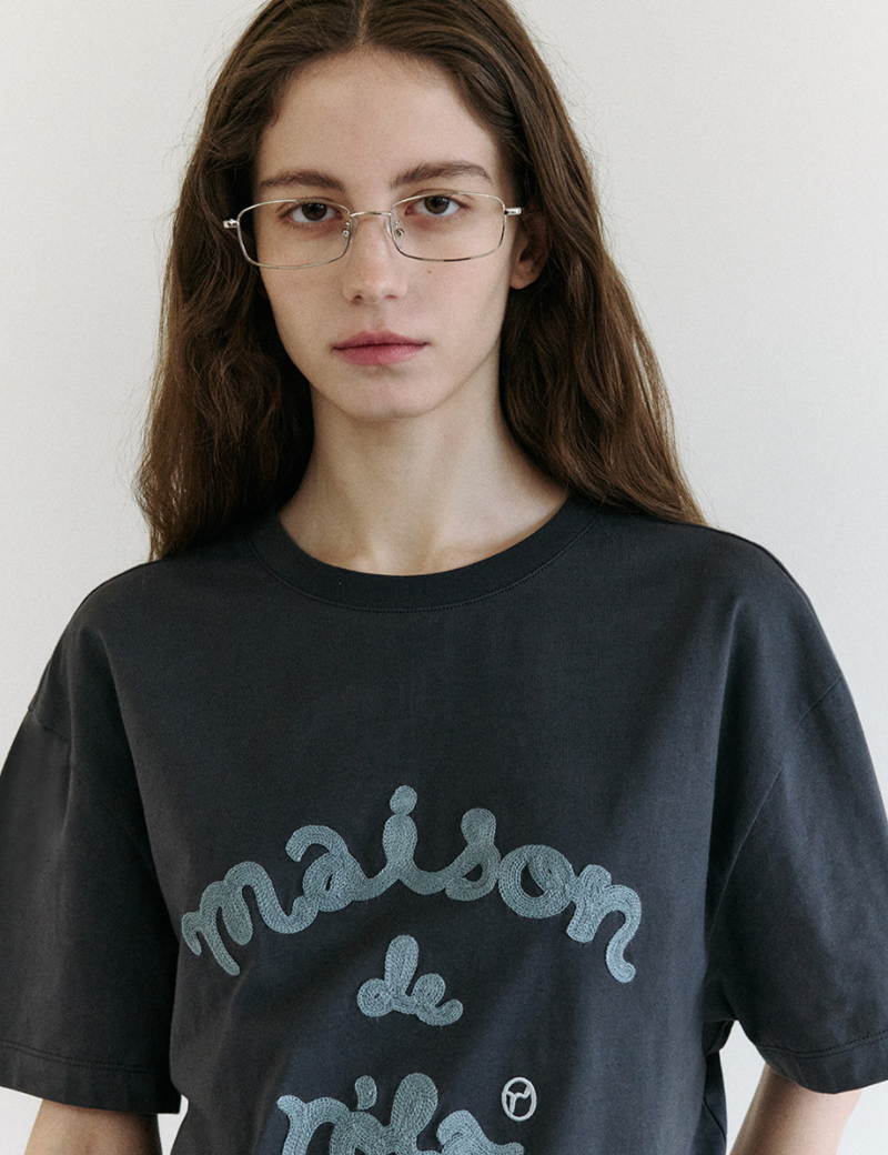 Maison De Rola Embroidery Loose Fit T-shirt Charcoal Grey