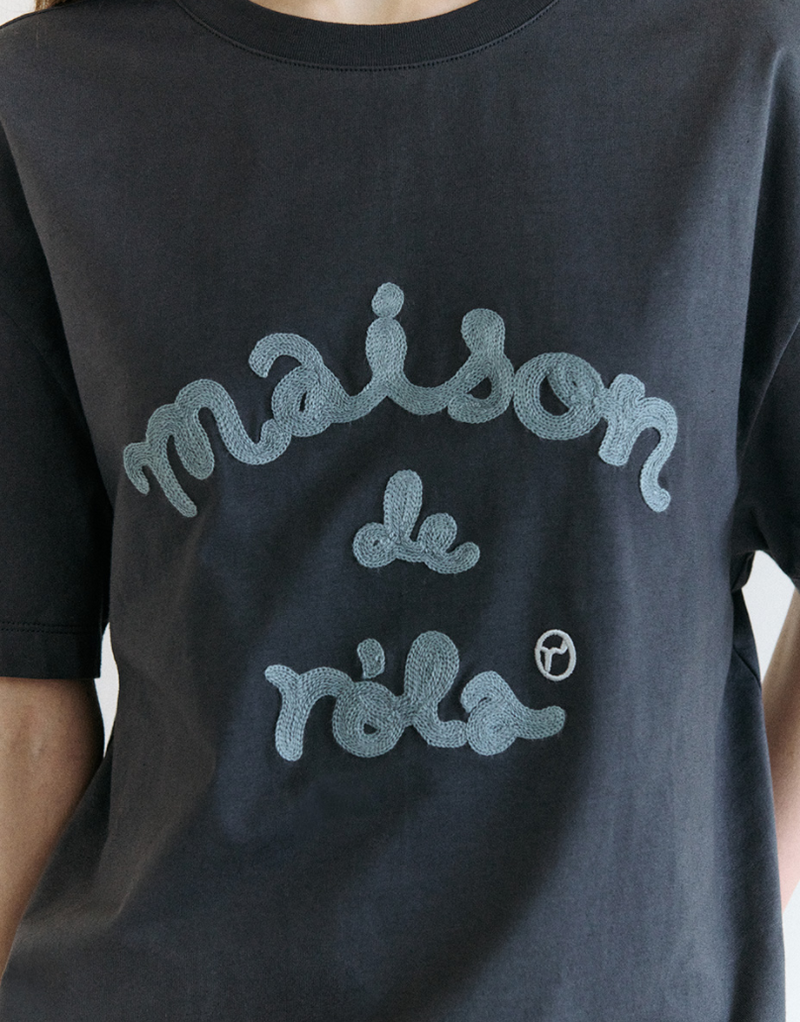 Maison De Rola Embroidery Loose Fit T-shirt Charcoal Grey