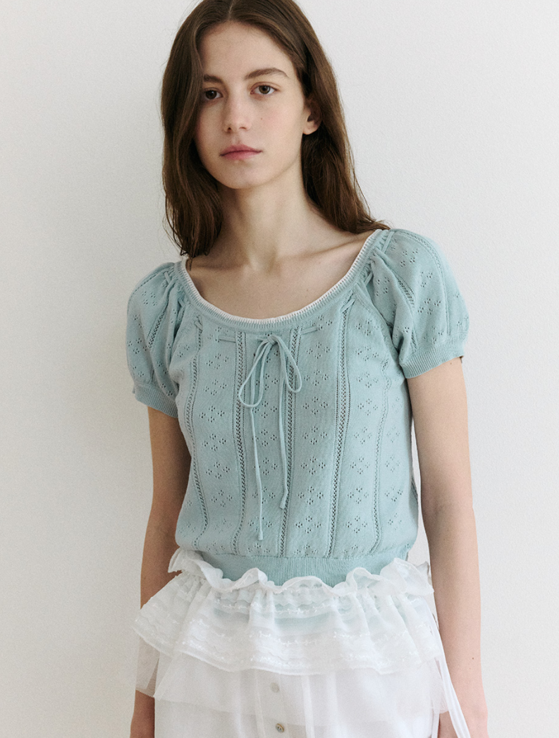 Skashi Ribbon Pointed Half Knit Sky Blue