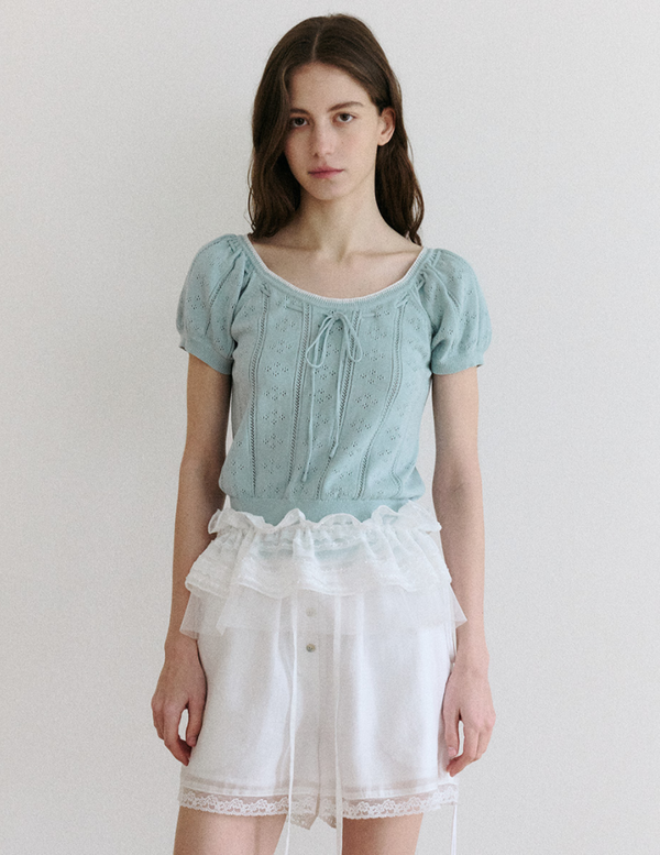 Skashi Ribbon Pointed Half Knit Sky Blue