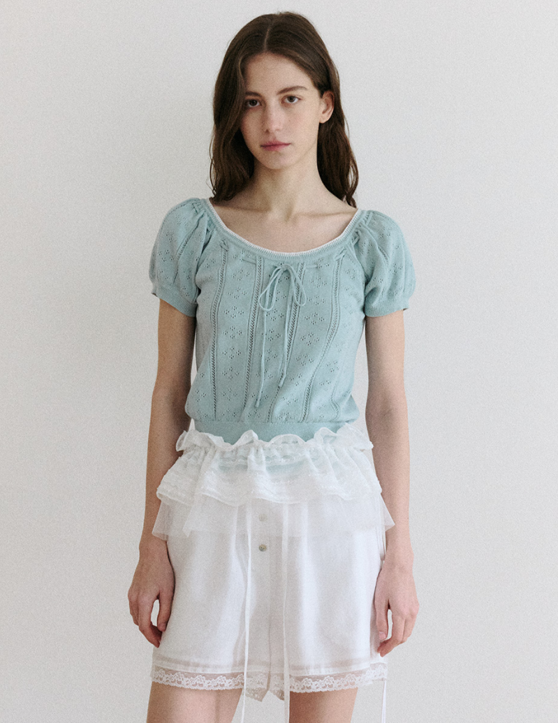 Skashi Ribbon Pointed Half Knit Sky Blue