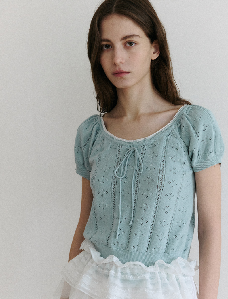 Skashi Ribbon Pointed Half Knit Sky Blue