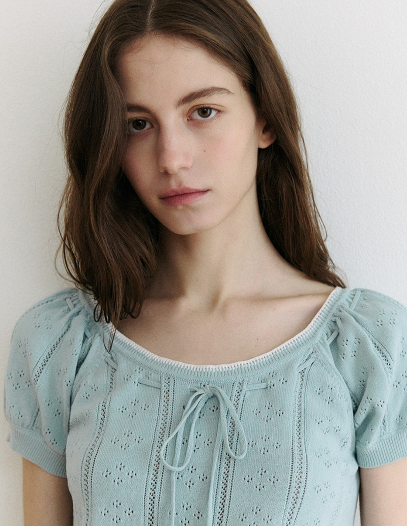 Skashi Ribbon Pointed Half Knit Sky Blue