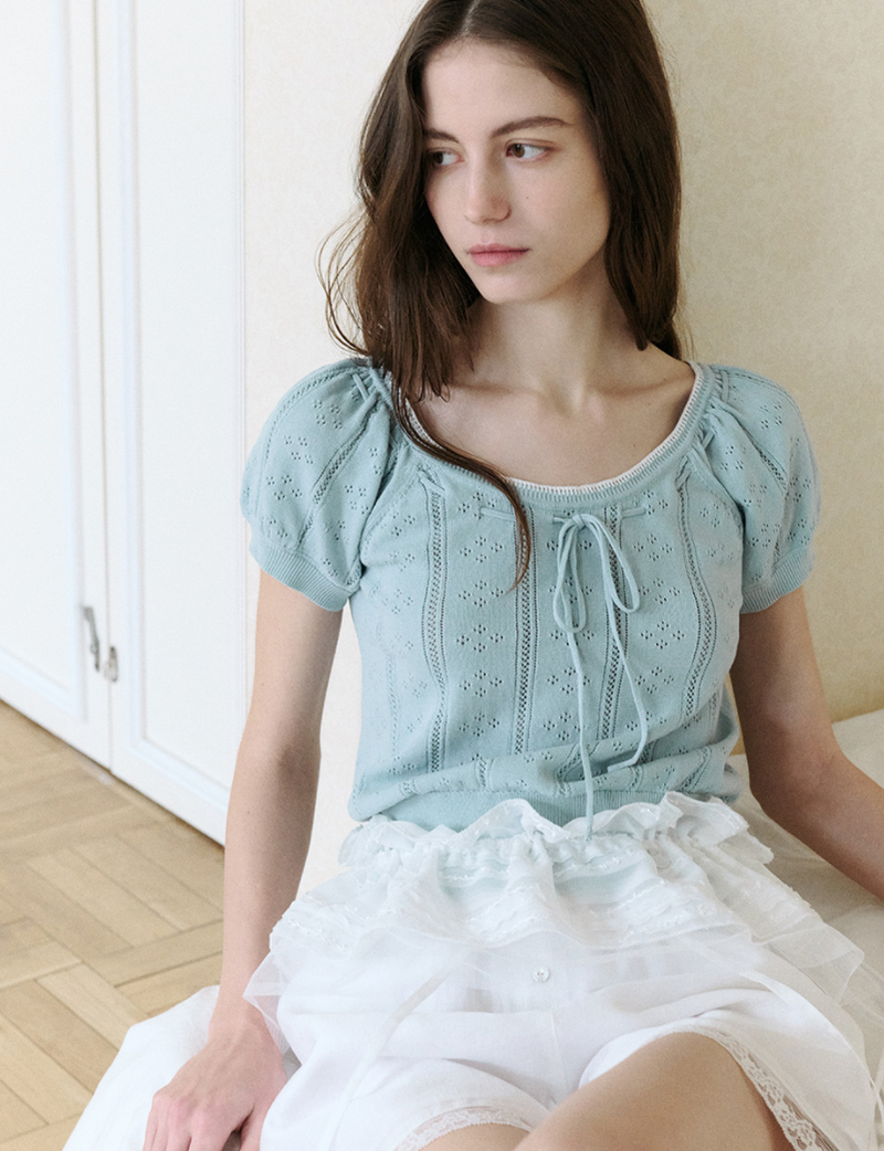 Skashi Ribbon Pointed Half Knit Sky Blue