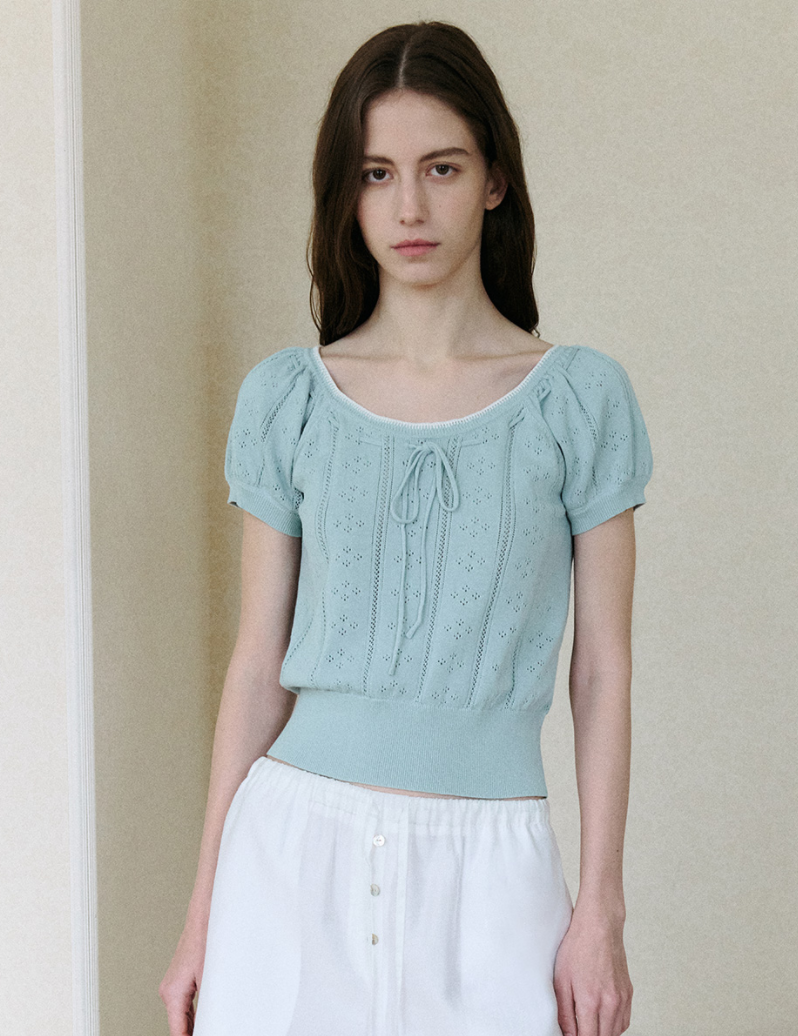 Skashi Ribbon Pointed Half Knit Sky Blue