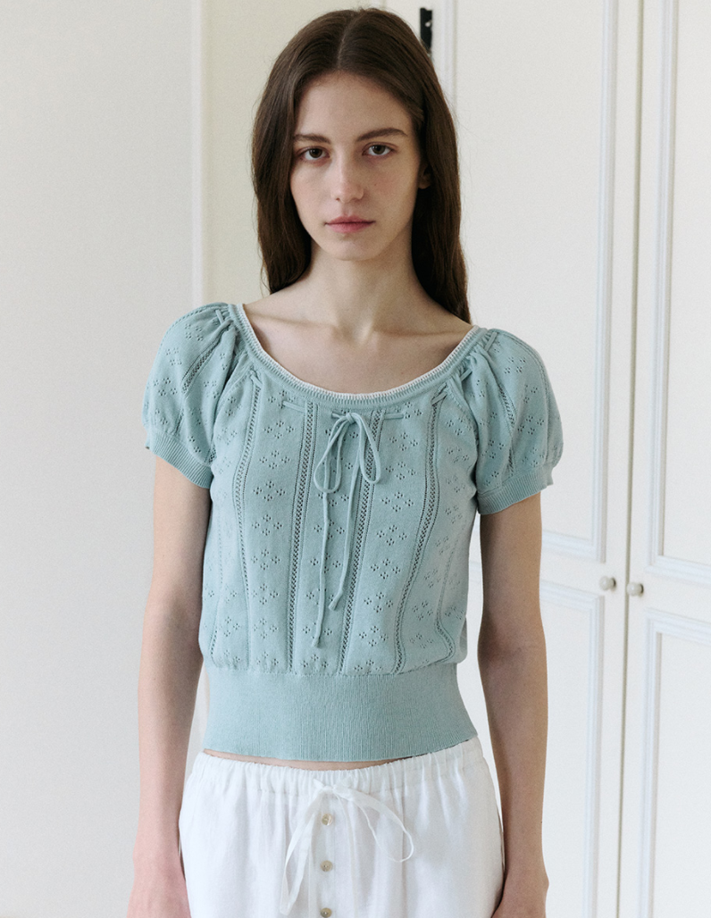 Skashi Ribbon Pointed Half Knit Sky Blue
