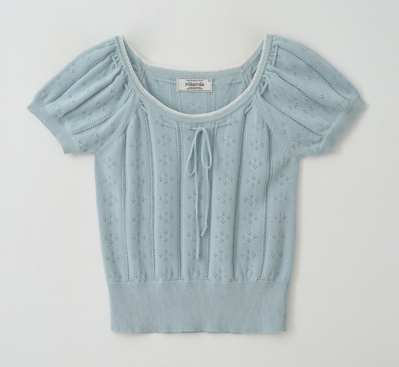Skashi Ribbon Pointed Half Knit Sky Blue