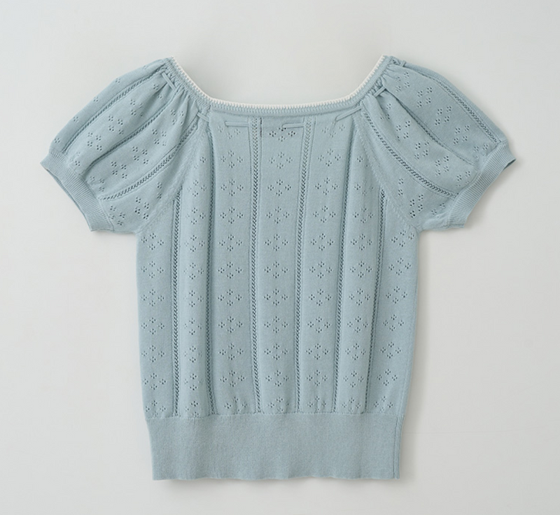 Skashi Ribbon Pointed Half Knit Sky Blue