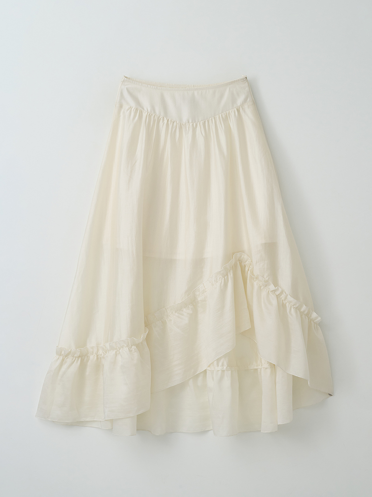 Unbalance Shirring Long Skirt Ivory