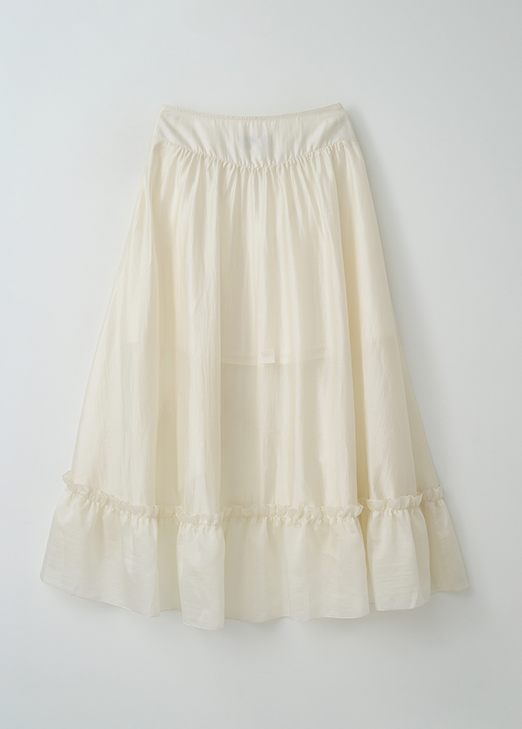 Unbalance Shirring Long Skirt Ivory
