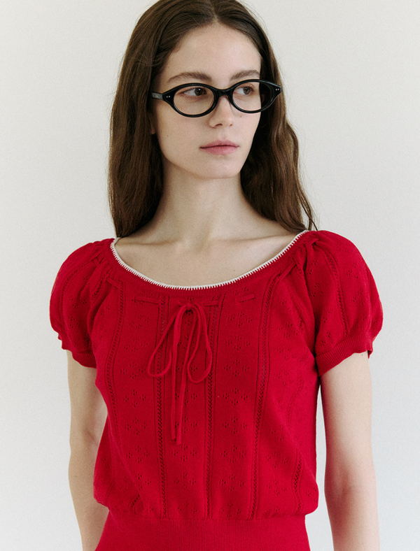 Skashi Ribbon Pointed Half Knit Red