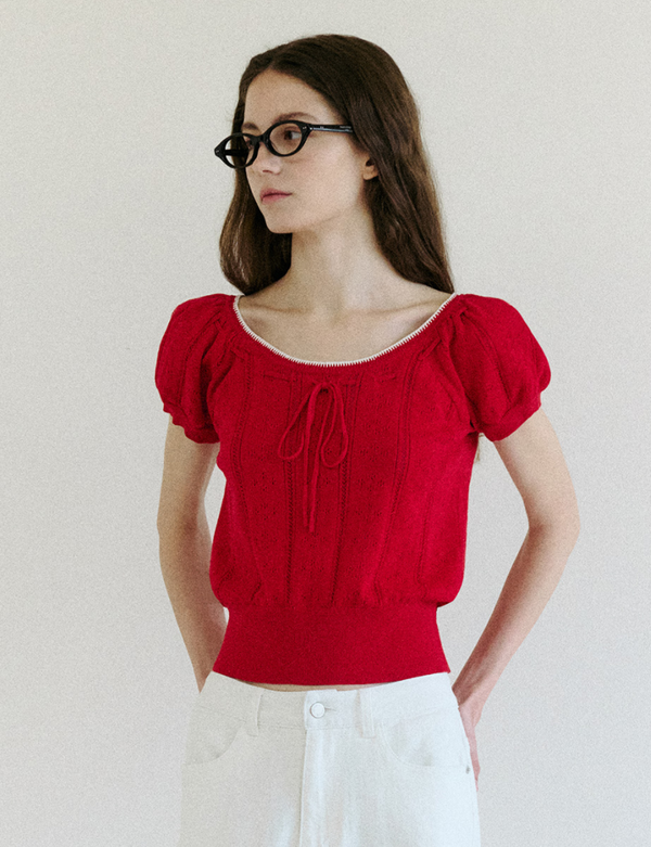 Skashi Ribbon Pointed Half Knit Red