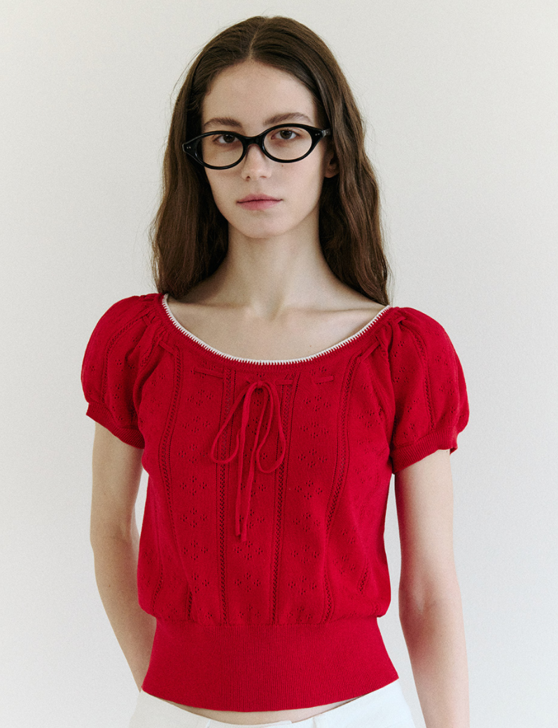 Skashi Ribbon Pointed Half Knit Red