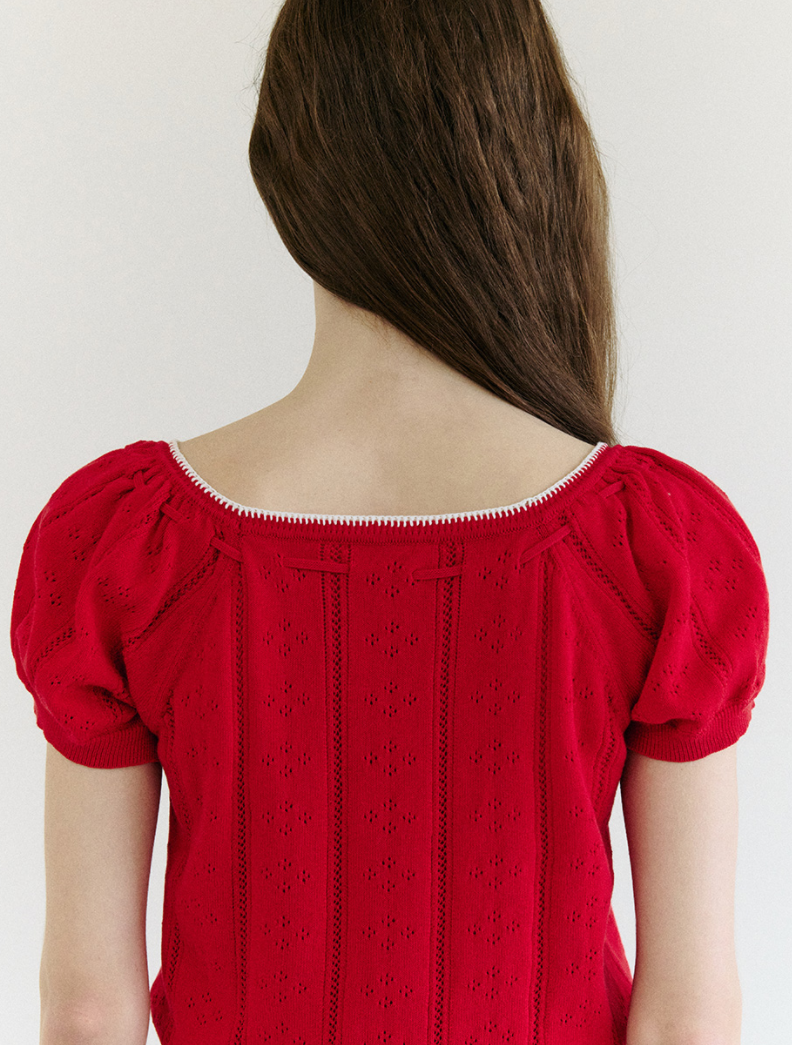 Skashi Ribbon Pointed Half Knit Red