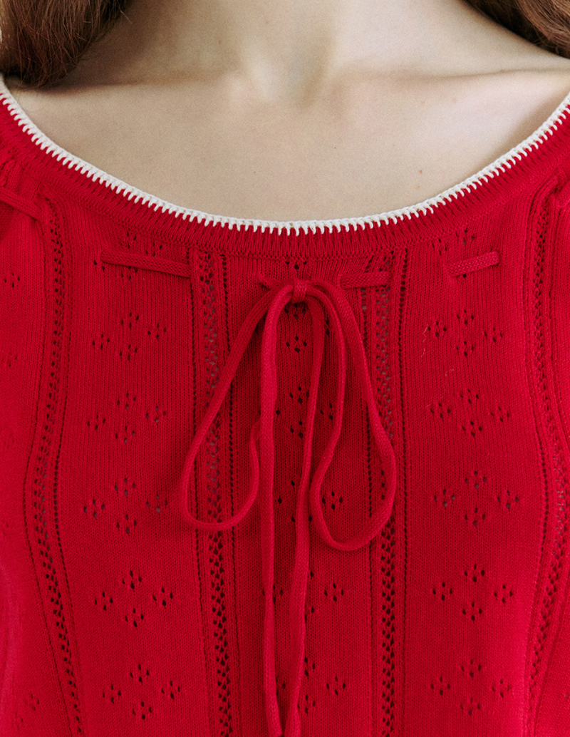 Skashi Ribbon Pointed Half Knit Red