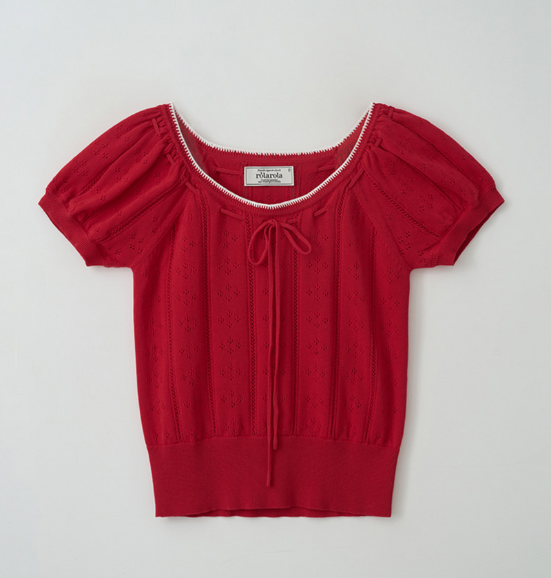 Skashi Ribbon Pointed Half Knit Red