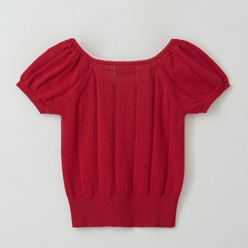 Skashi Ribbon Pointed Half Knit Red