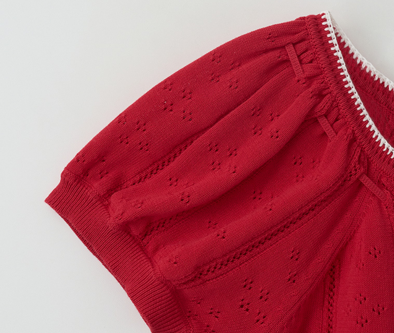 Skashi Ribbon Pointed Half Knit Red