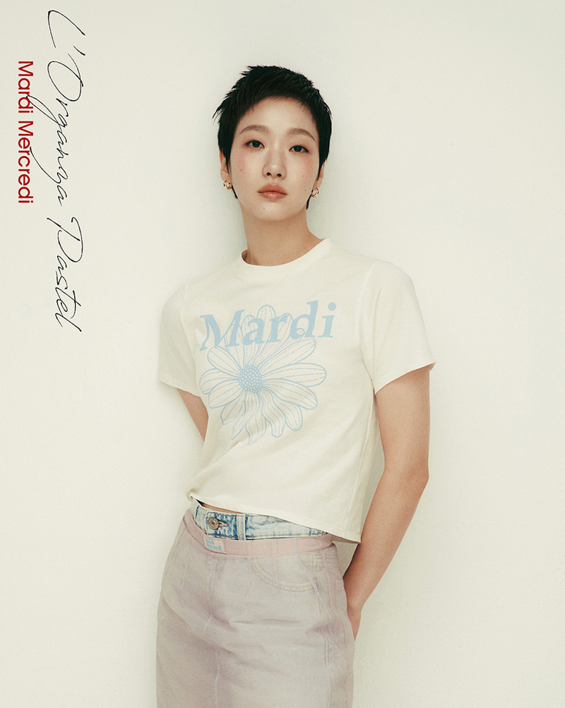 Slim T-shirt Flowermardi Cream Ashblue