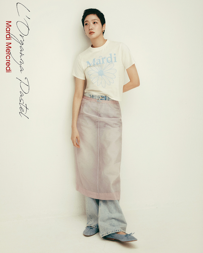 Slim T-shirt Flowermardi Cream Ashblue