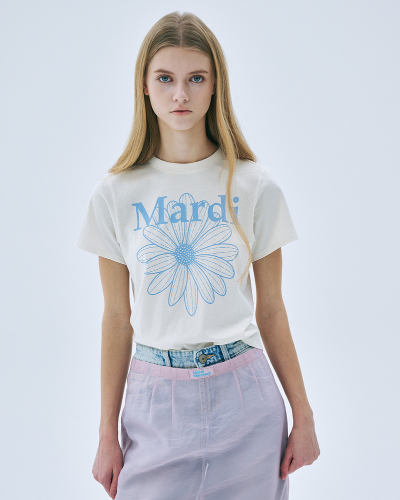 Slim T-shirt Flowermardi Cream Ashblue