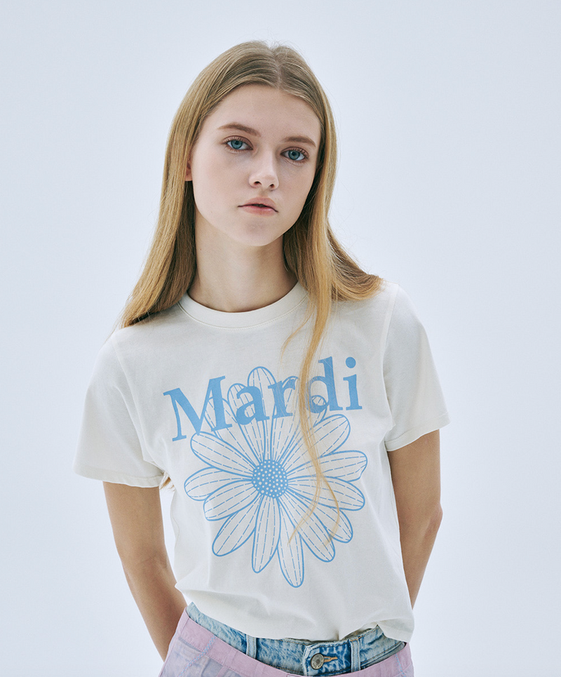 Slim T-shirt Flowermardi Cream Ashblue