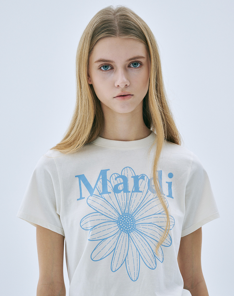 Slim T-shirt Flowermardi Cream Ashblue