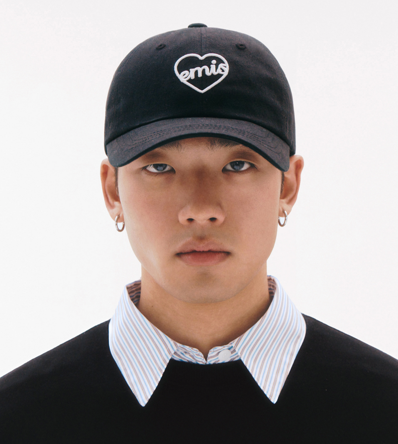 Heart Ball Cap Black White