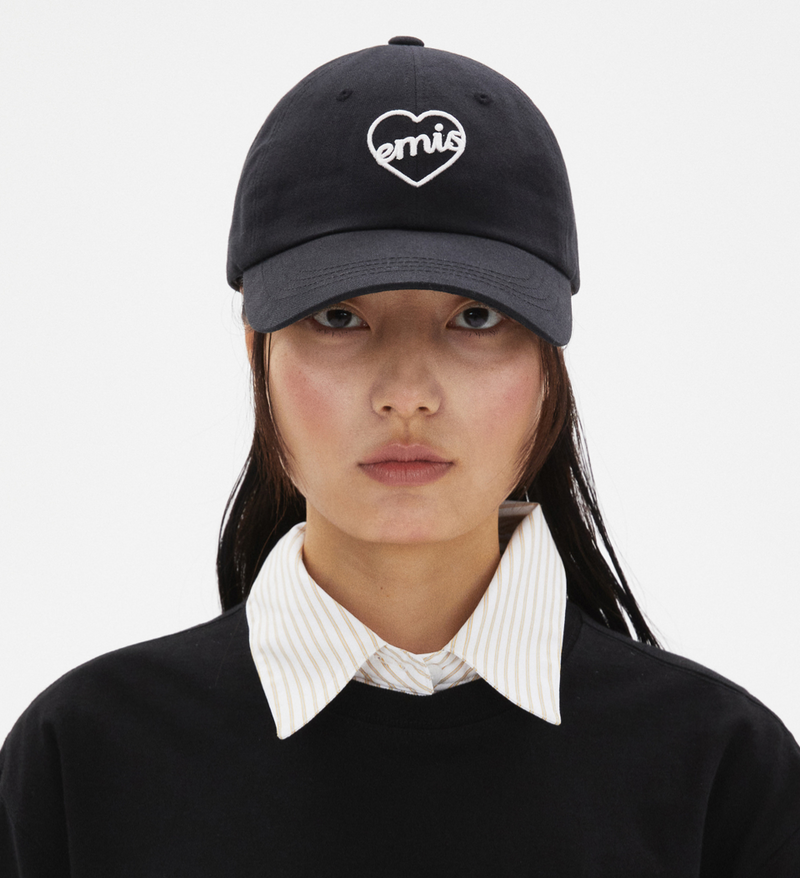 Heart Ball Cap Black White