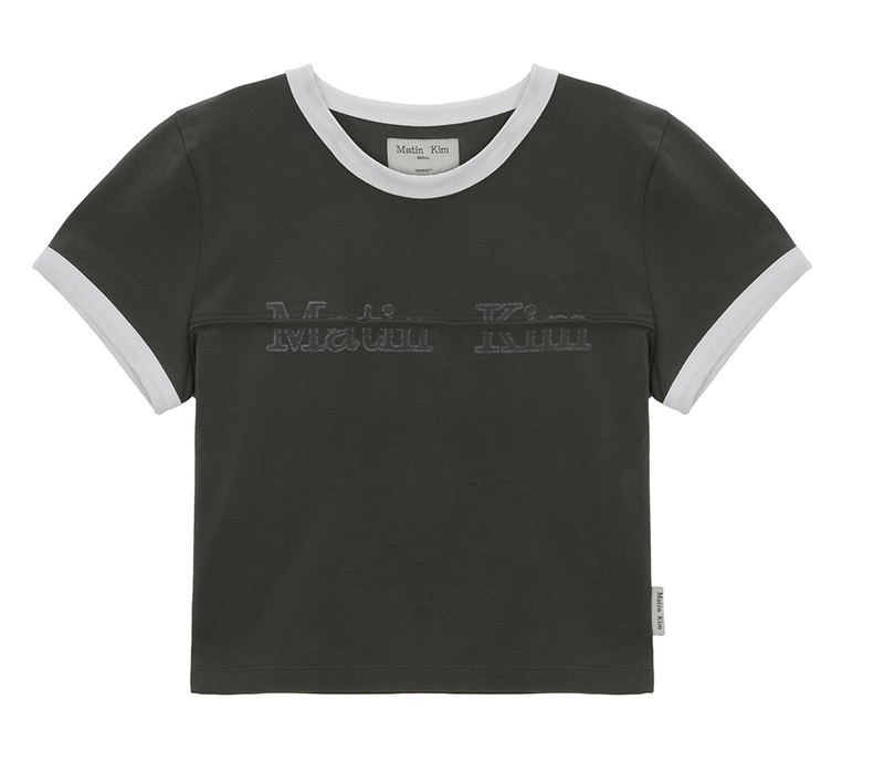 Logo Cutted Ringer Crop Top in Charcoal