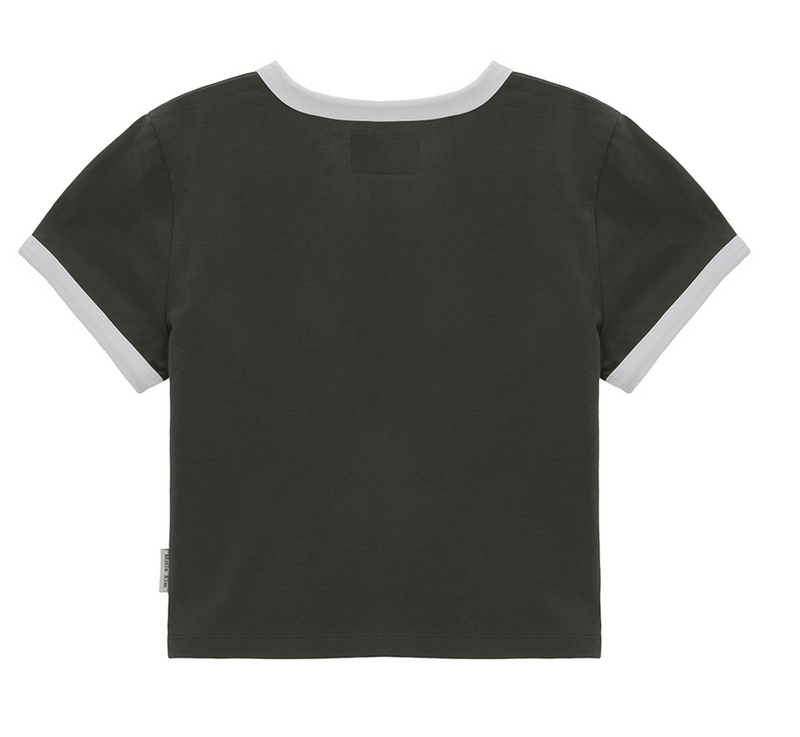 Logo Cutted Ringer Crop Top in Charcoal